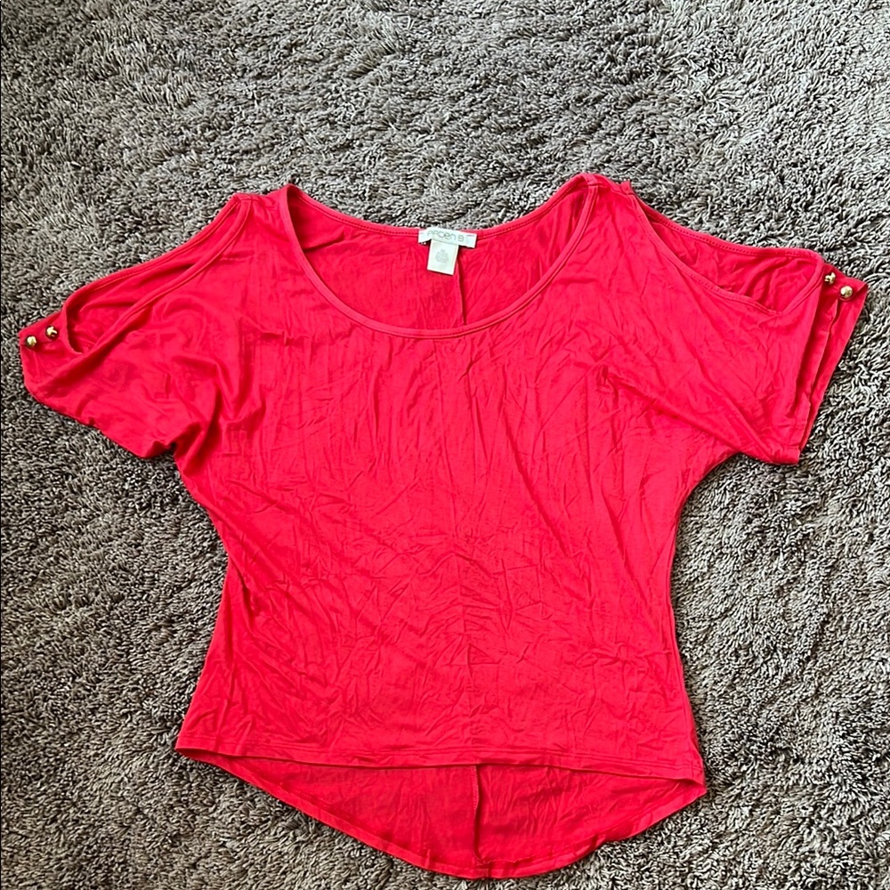 Arden B. Cherry red top